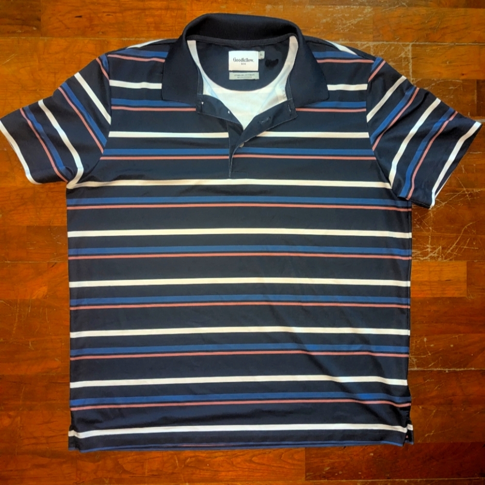 🍒Goodfellow & Co Men's Polo Shirt - Navy with Multicolor Stripes